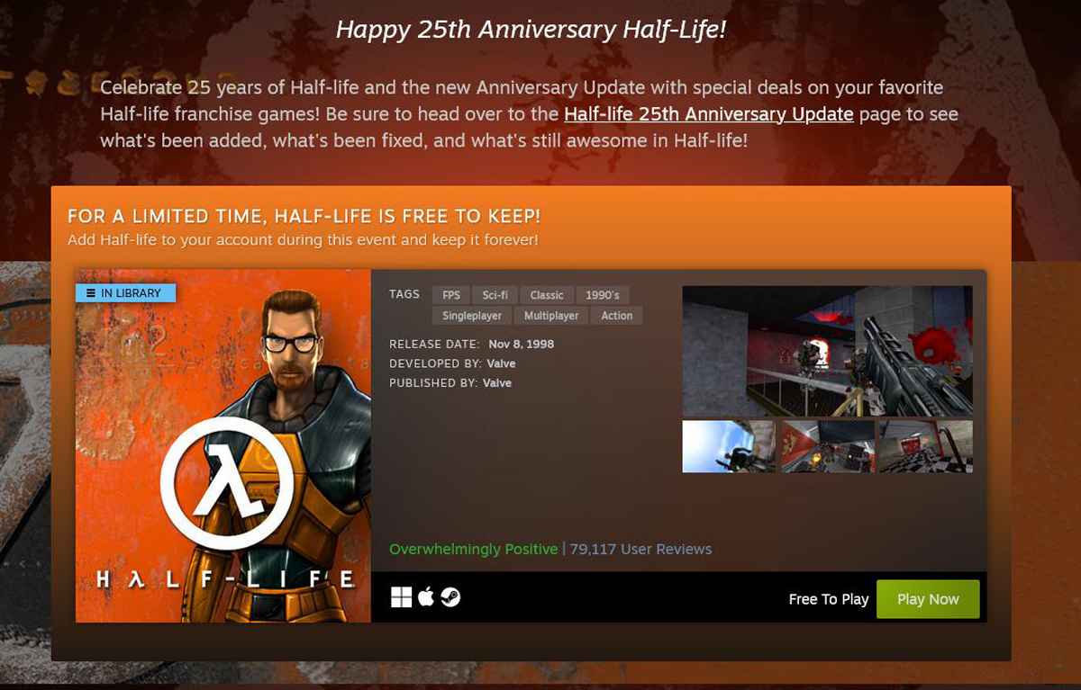 Half-Life Officially Free On Steam As Part Of 25th Anniversary